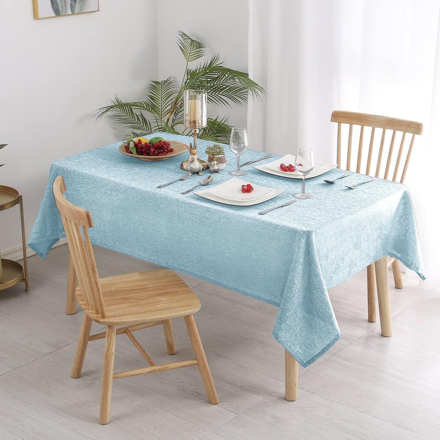 Hiasan Faux Linen Rectangle Tablecloth - Wrinkle and Stain Resistant Washable Table Cloth for Kitchen Dining Room Holiday Table Cover for Dinner, Lux Slate Blue, 30 x 60 Inch
