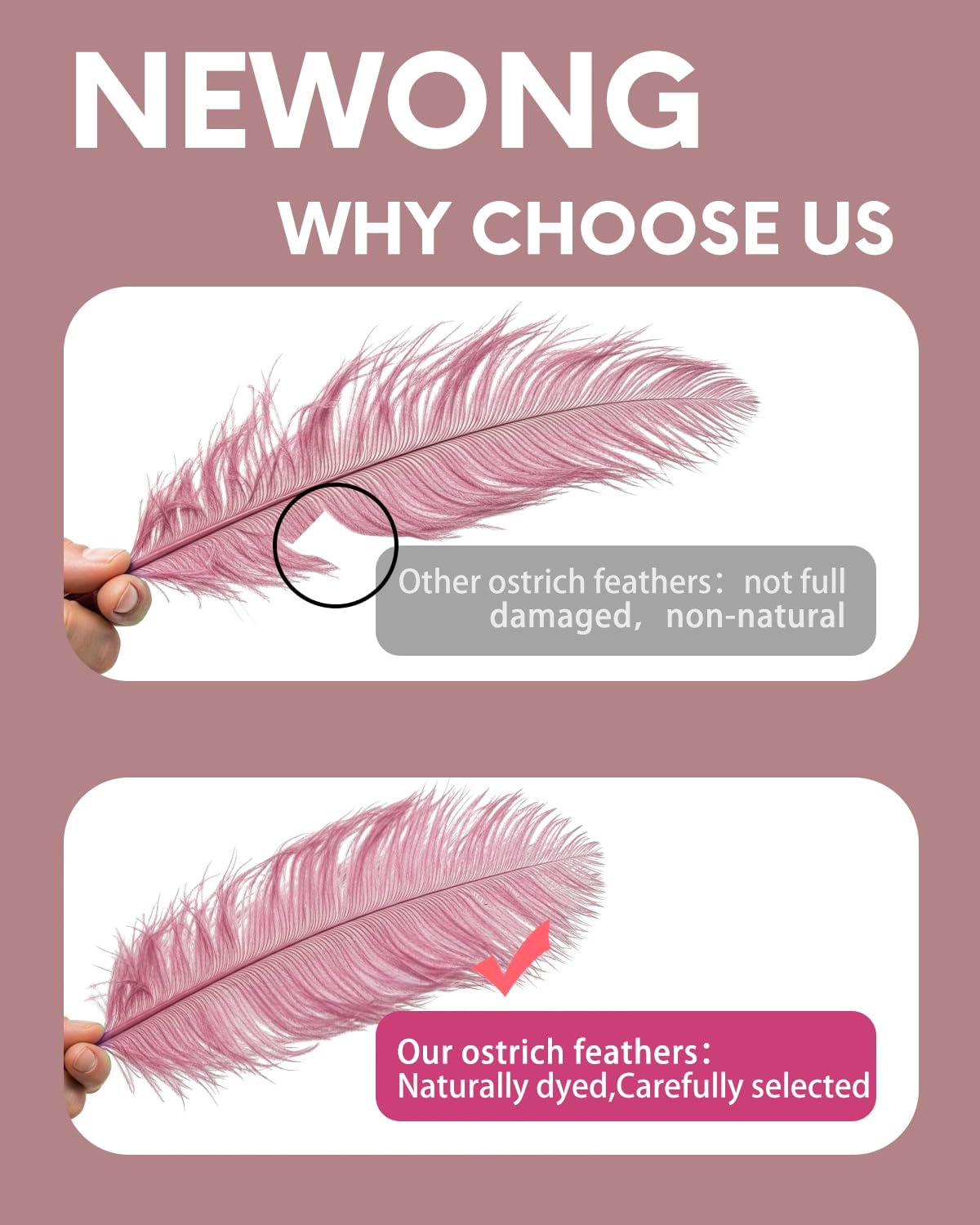 NEWONG 30pcs Peony Pink Ostrich Feathers Natural Bulk 9-12inch(23-30cm) Vase Craft Wedding Home Party Centerpieces Christmas Day Decoration