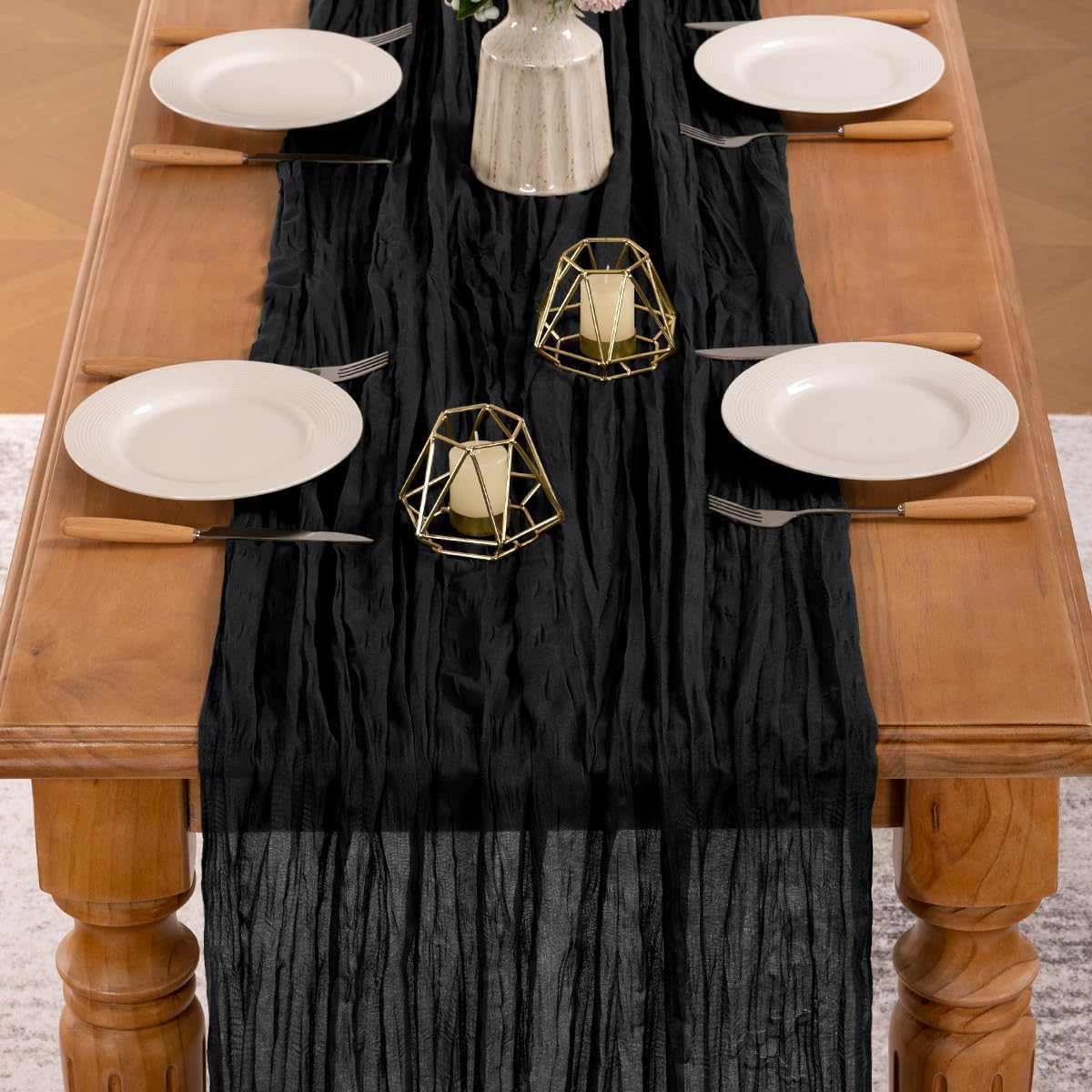 MLMW 4 Pack Halloween Table Runner Cheesecloth Black Boho Gauze Cheese Cloth 160 inch Rustic Sheer Table Runner 13.3ft for Party Wedding Baby Bridal Shower Birthday