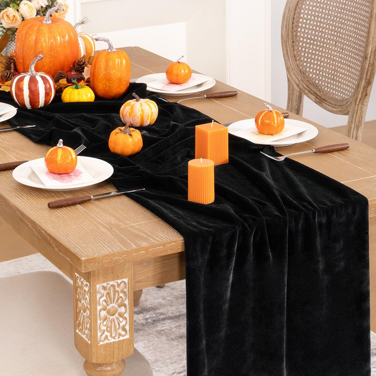 Black Velvet Table Runner 3 Pack Fall Halloween Black Table Runners 20 x 120 Inch Luxurious Elegant Velvet Fabric Thanksgiving Table Decor for Christmas Dinner Wedding Bridal Baby Shower