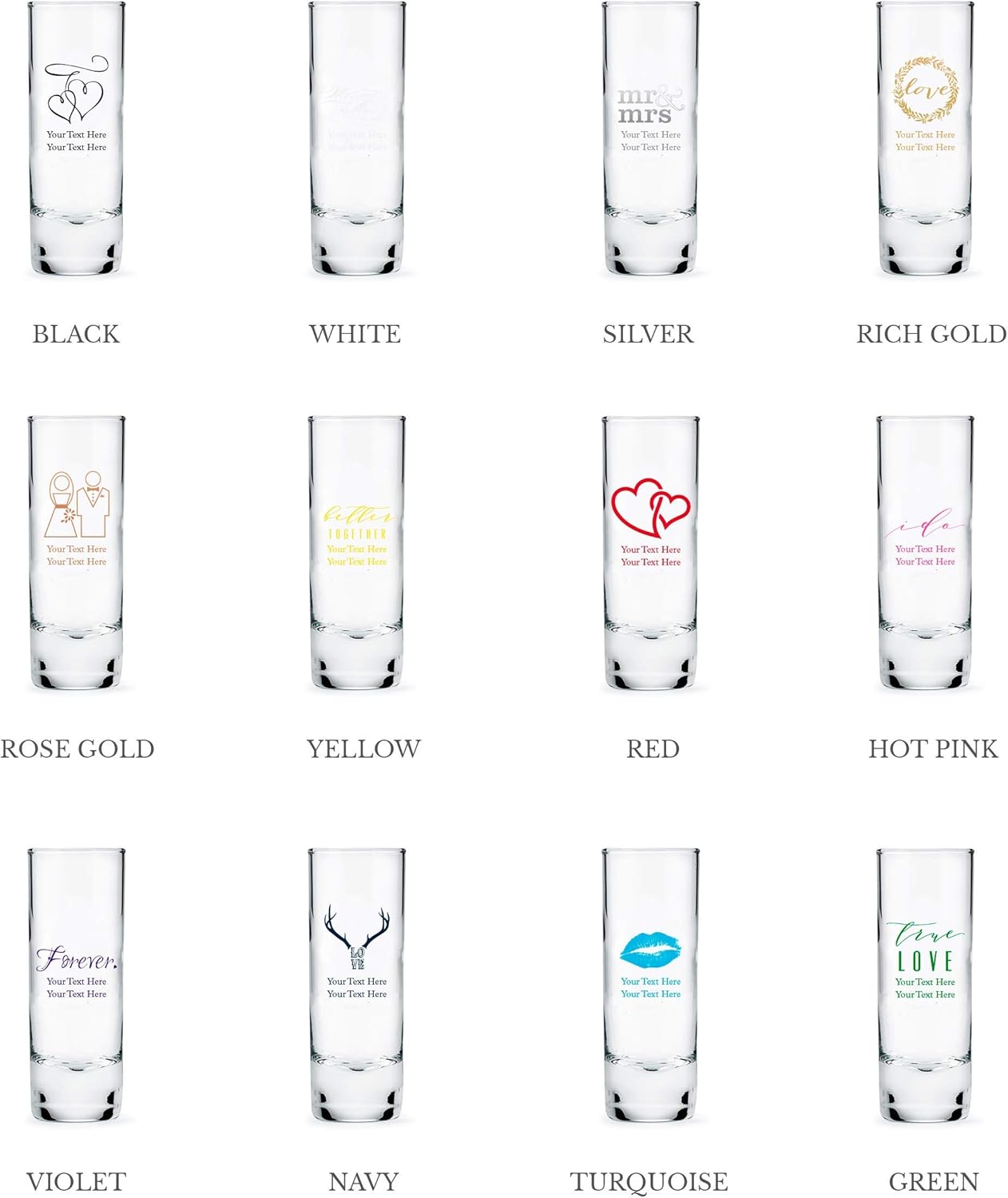 WEDDINGSTAR Personalized 2.5oz Tall Shot Glass Customizable Full Color Print - 96 pack