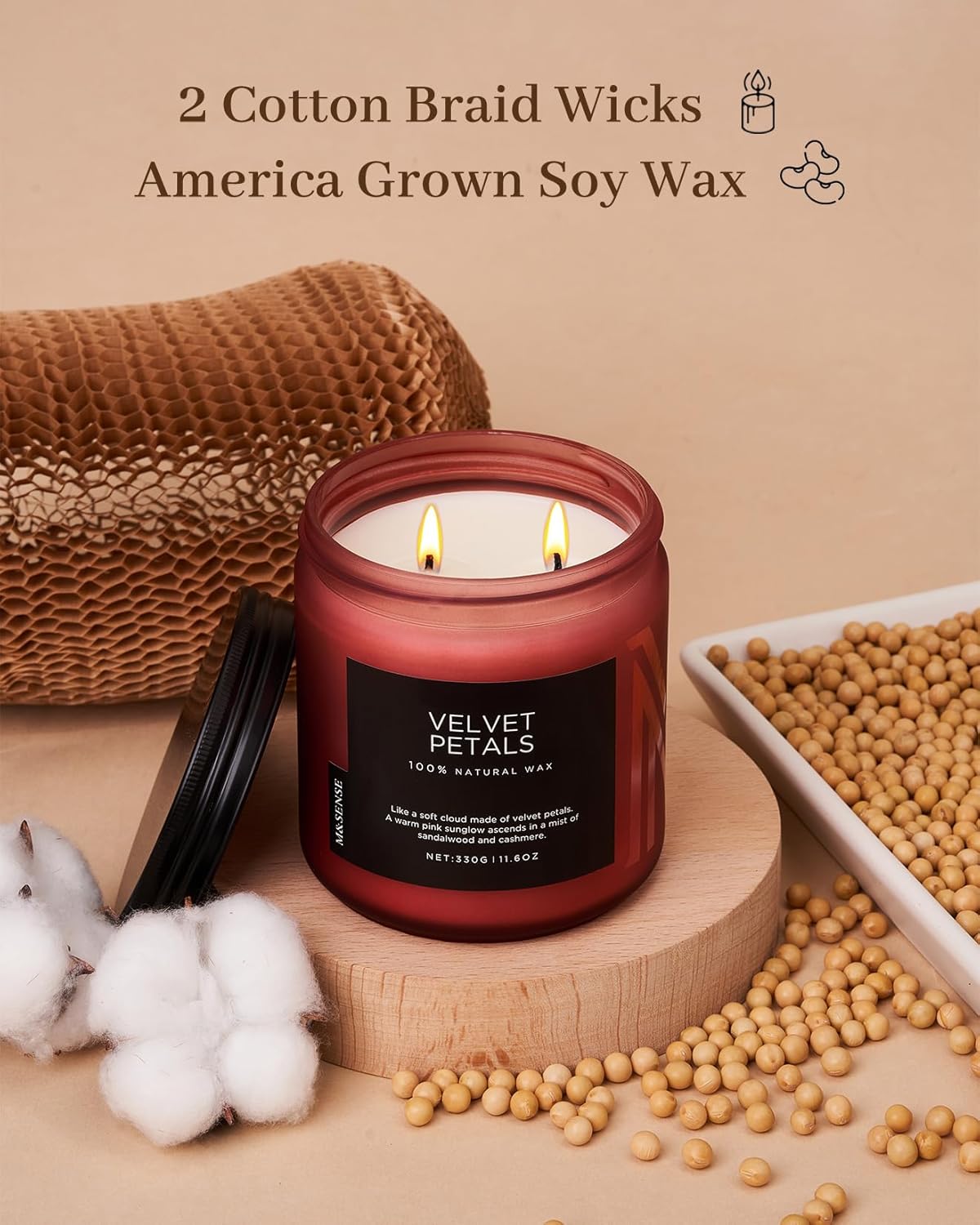 M&SENSE Velvet Petals Soy Candles for Home Scented, Organic Natural Soy Wax 11.6oz 70 Hour Long Lasting, Luxury Floral Scented Candle Gifts for Women