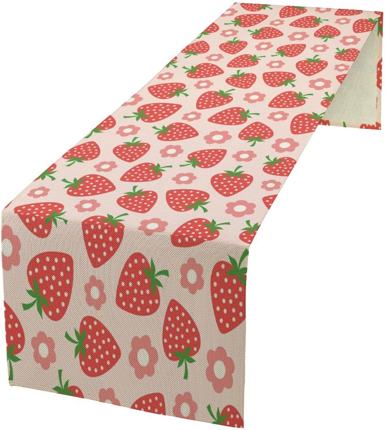 Strawberry Table Runner Spring Summer Fruit Pink Berry Forest Garden Dinner Runner for Girl Baby Shower Party Holiday Home Kitchen Dining Table Decor 13x90