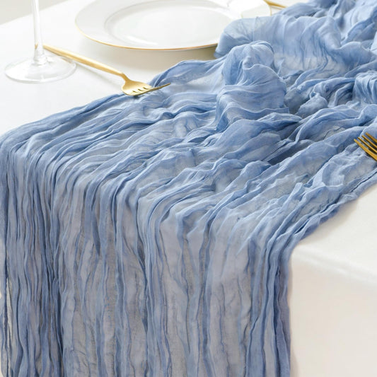 Sioloc 1 Pack Dusty Blue Cheesecloth Table Runner Fall Autumn Decor for Home 10ft Table Cloth for Tea Wedding Birthday Party Baby Bridal Shower Halloween Thanksgiving