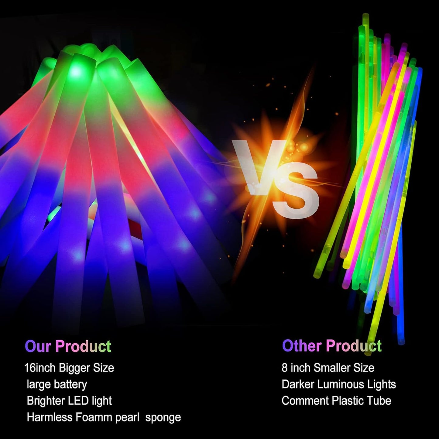 LifBetter 112 pcs Glow Foam Sticks, LED Glow Sticks 3 Modes Colorful Flashing, Foam Glow Sticks Bulk, Glow In The Dark Party Supplies for Weddings Parties Festivals Raves Concerts Sporting Events