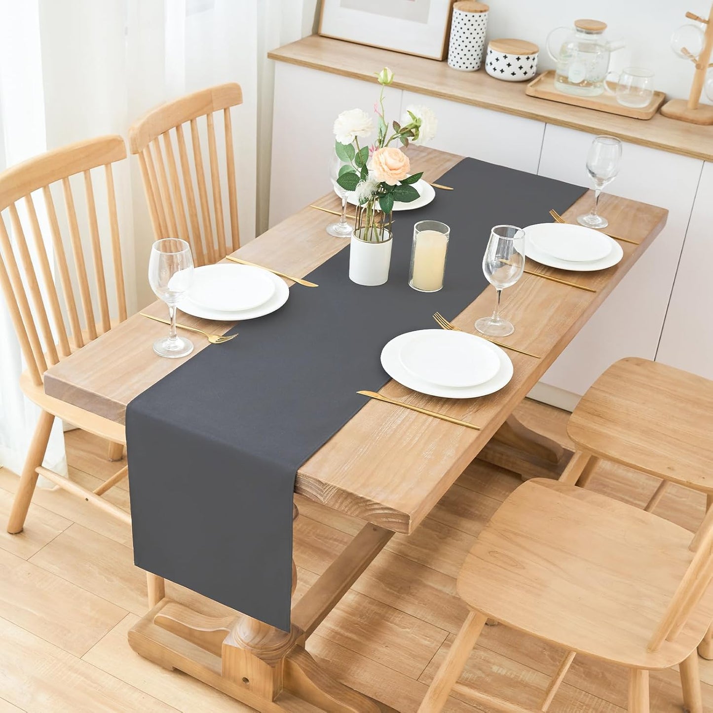 2 Pack Grey Table Runner 12 x 60 Inch Solid Color Farmhouse Runners Coffee Table Dresser for Daily Party Home Decoration