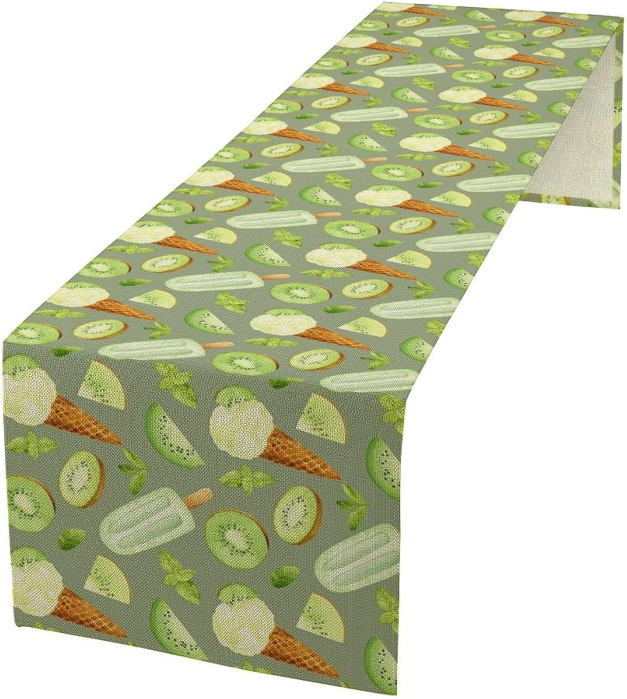Summer Ice Cream Popsicles Table Runner, Watercolor Green Kiwi Seasonal Fruit Sweet Dessert Dinner Runner for Party Holiday Home Kitchen Dining Table Decor 13"x90"