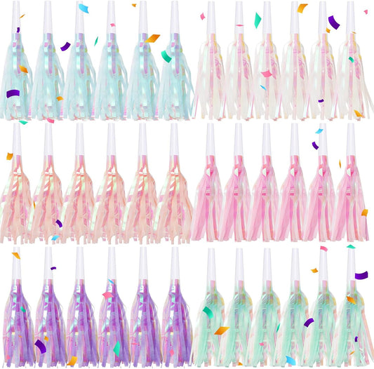 72 pcs Party Blowers, Noise Makers Glitter Metallic Fringed Party Horns for Birthday Blow Horns Graduation Sporting Party Favors Supplies