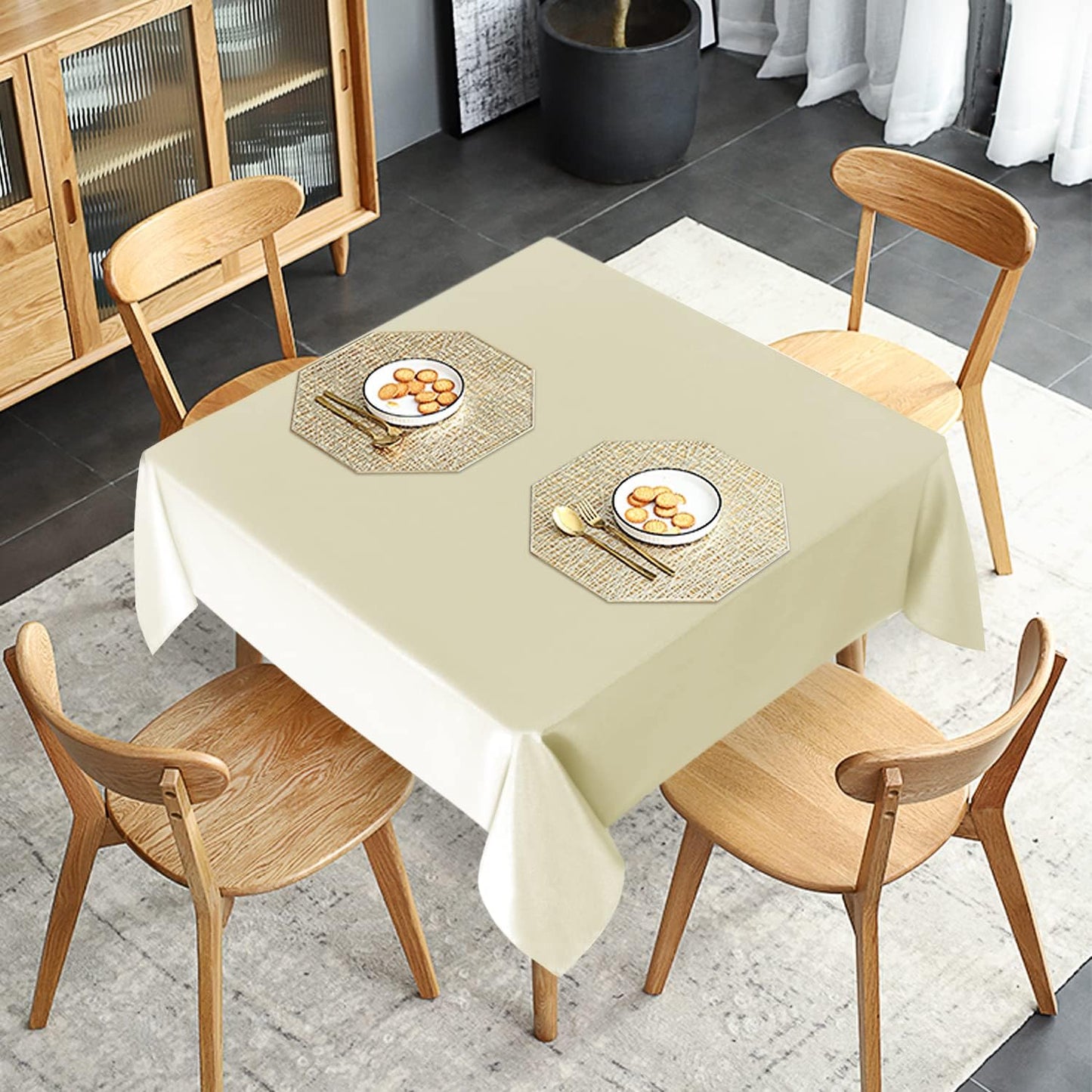 sancua 2 Pack Beige Tablecloth 54 x 54 Inch, Stain and Wrinkle Resistant Square Table Cloth - Washable Polyester Table Cover for Dining Tables, Buffet Parties and Camping