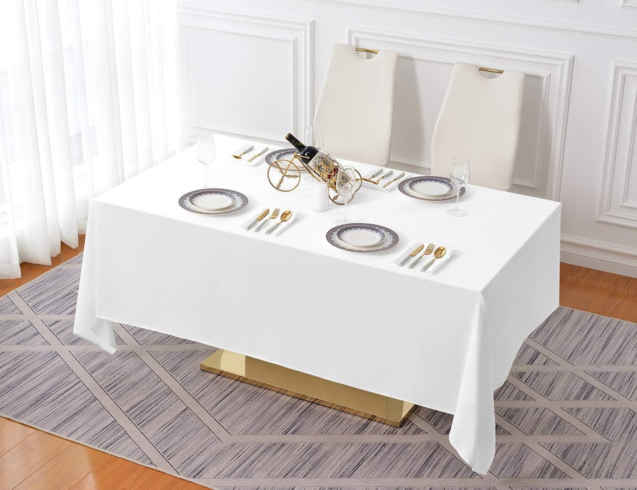 Surmente 2 Pack White Rectangle Tablecloth 60 x 102-inch Rectangular Polyester Table Cloth for Weddings, Banquets, or Restaurants
