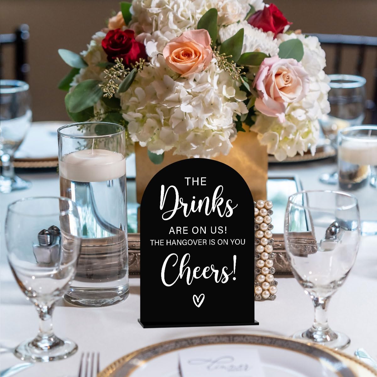 Acrylic Wedding Sign, Bridal Shower Decorations, The Drinks Sign for Ceremony, Modern Font Table Signs, Acrylic Table Top Signs for Wedding Reception and Event Party (Black)