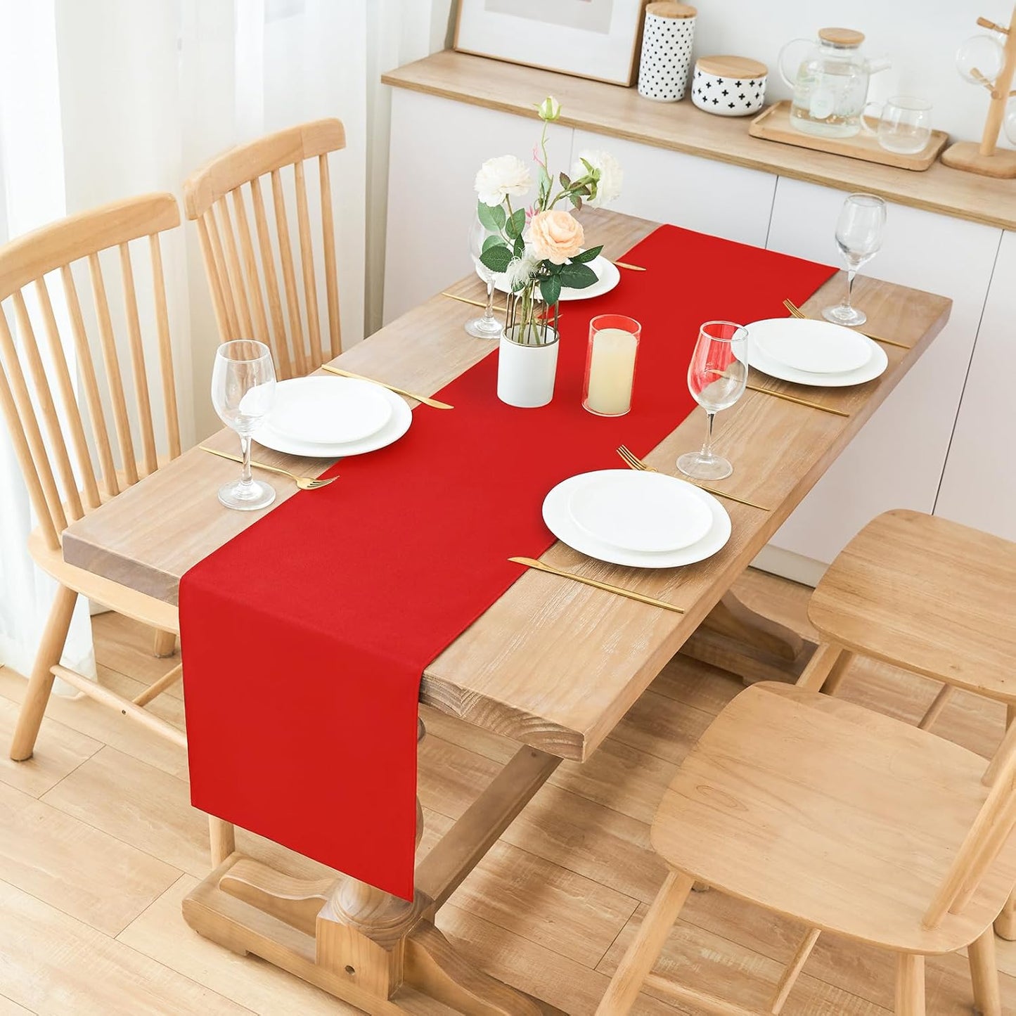 2 Pack Red Small Short Table Runner 12 x 48 Inch Solid Color Runners Coffee Table Dresser for Daily Party Home Decoration