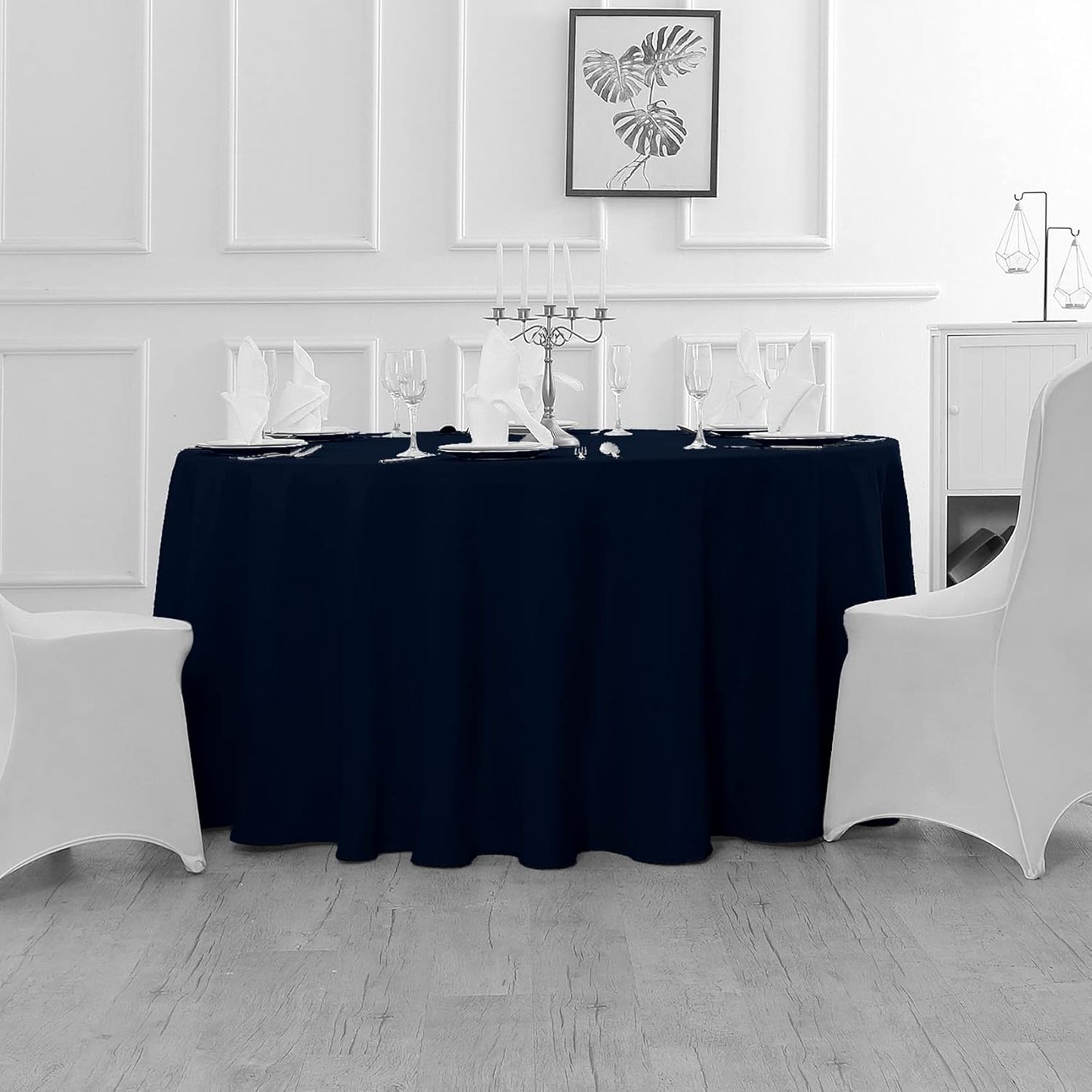 Fokitut 2 Pack Waterproof Round Tablecloth, 132 Inch, Stain Resistant and Wrinkle Polyester Table Cloth, Fabric Table Cover for Kitchen Dining, Wedding, Party, Holiday Dinner-Navy