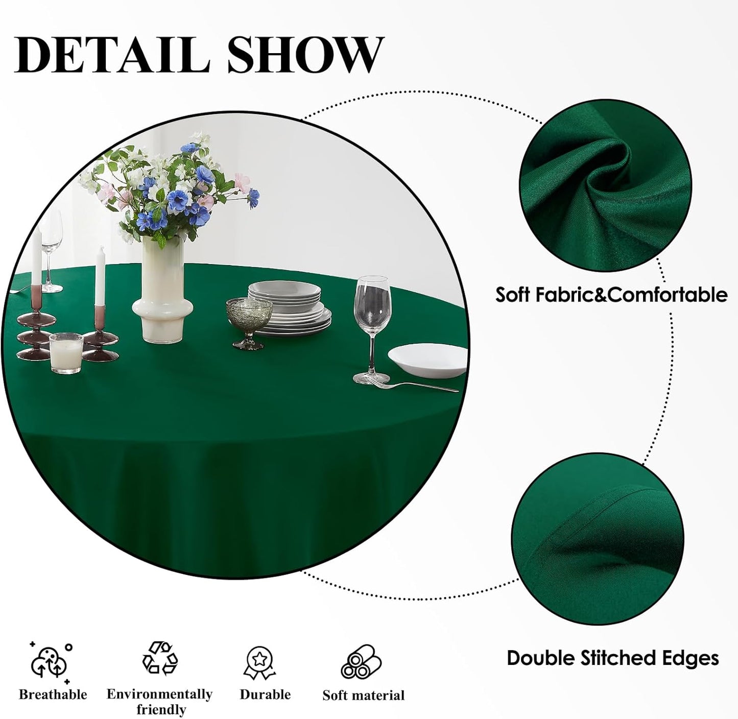 Round Tablecloth 120 Inch 2 Pack Dark Green Tablecloths Washable Decorative Linen Polyester Table Clothes Cover for Dining Table Banquets Buffet Parties and Wedding