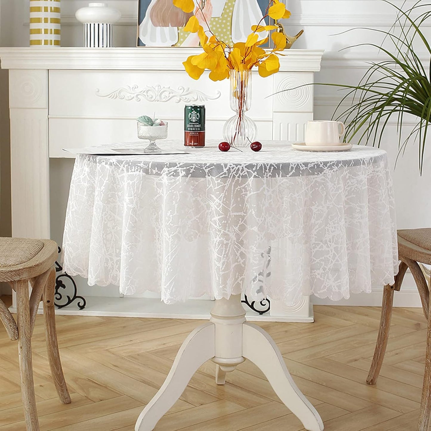 Jeloris Round Lace Tablecloth with Elegant Scalloped Bottom for Any Special Event Such as Wedding, Birthday Party, Baby Shower, Anniversary (60 inch, Style 3)