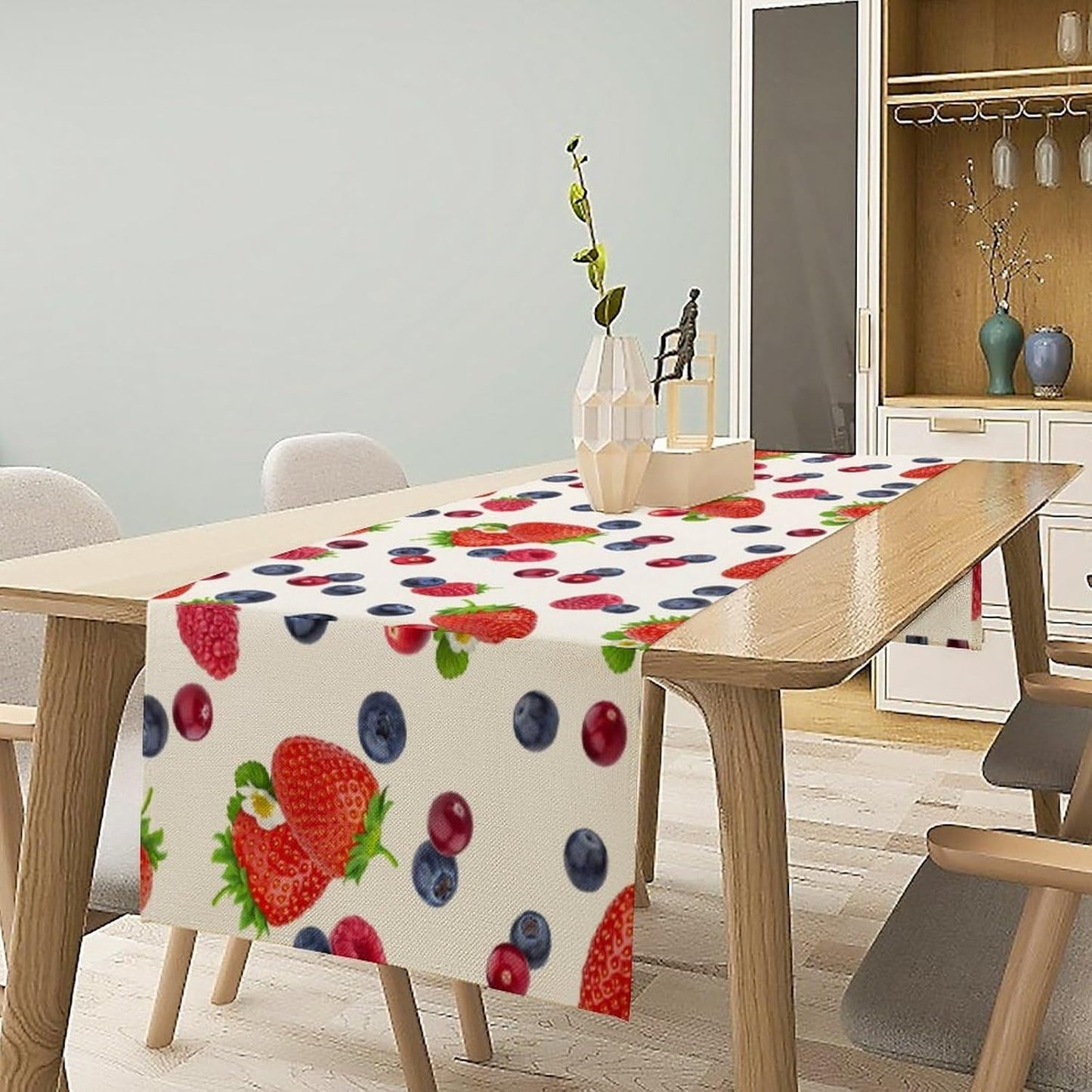 Strawberry Table Runner Spring Summer Fruit Wild Berry Forest Garden Dinner Runner for Farmhouse Party Holiday Home Kitchen Dining Table Decor 13x70