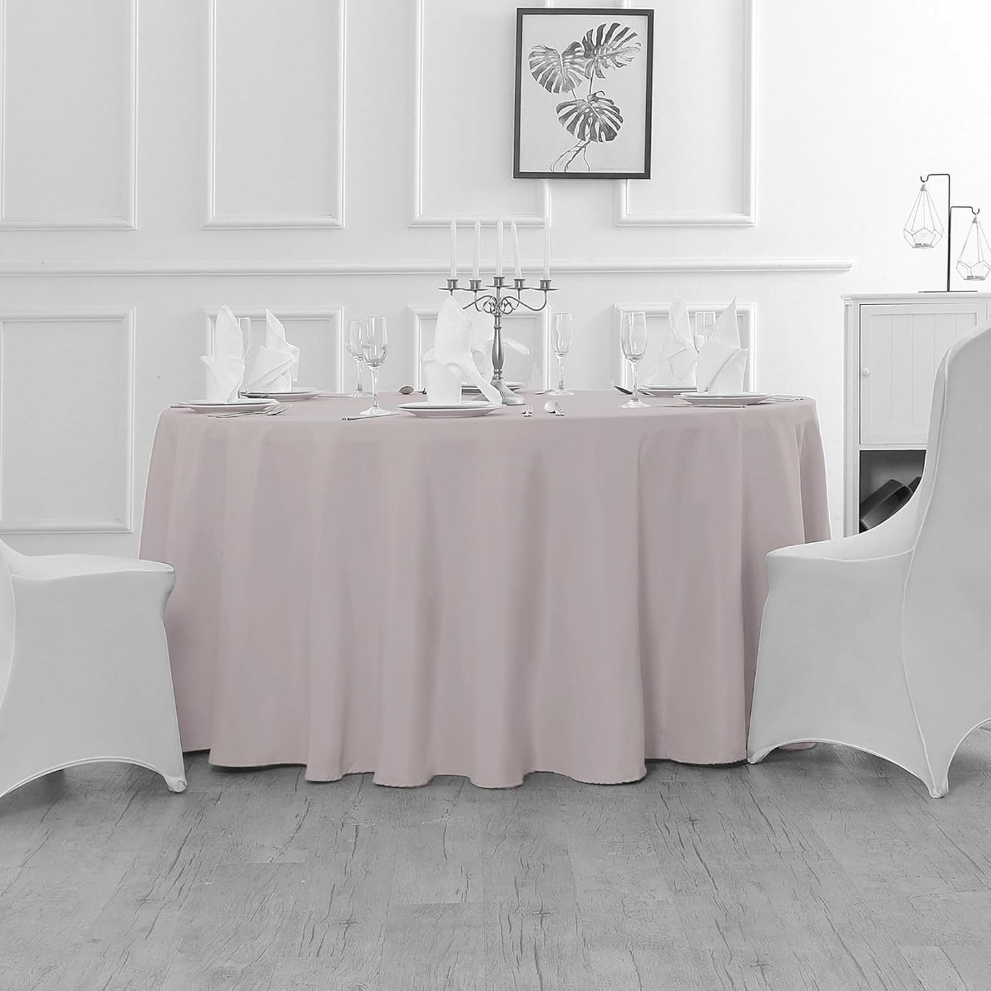 Fokitut 2 Pack Waterproof Round Tablecloth, 132 Inch, Stain Resistant and Wrinkle Polyester Table Cloth, Fabric Table Cover for Kitchen Dining, Wedding, Party, Holiday Dinner-Silver