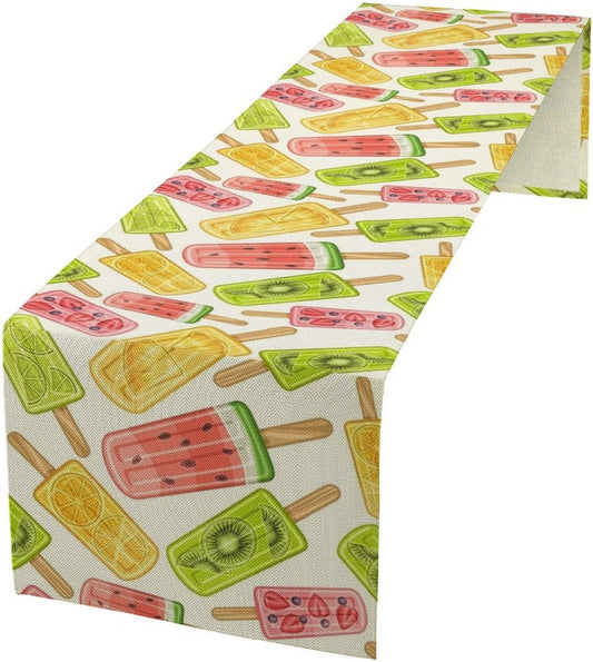Ce Cream Table Runner, Cold Fruity Popsicles Summer Sweet Seasonal Dinner Runner for Party Holiday Home Kitchen Dining Table Decor 13"x108"