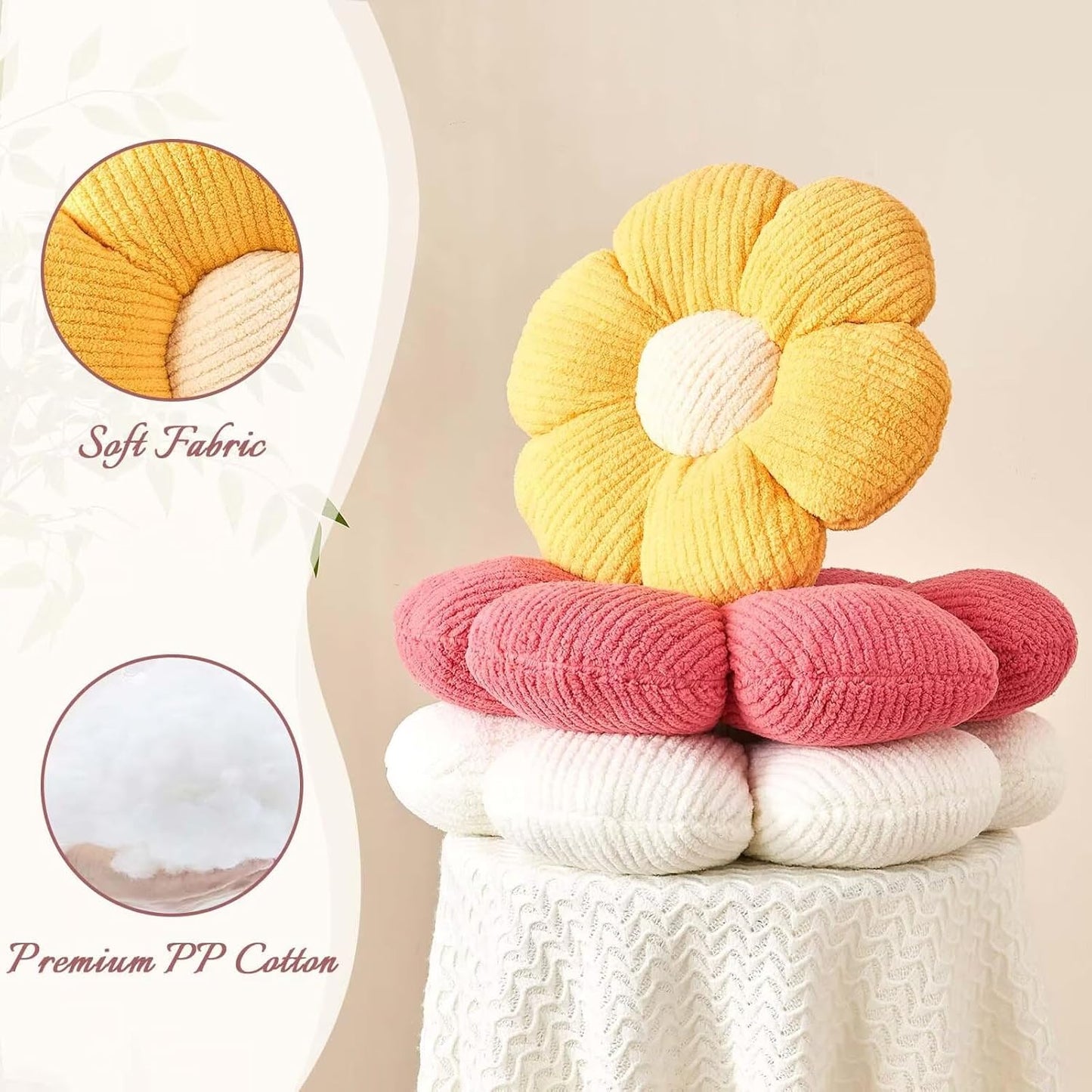 Flower Throw Pillow, Soft Peach Pink 14.9" Shaped Floor Pillow for Home Decor, Cute Aesthetic Plush Decorative Pillows for Bed, Sofa, Couch
