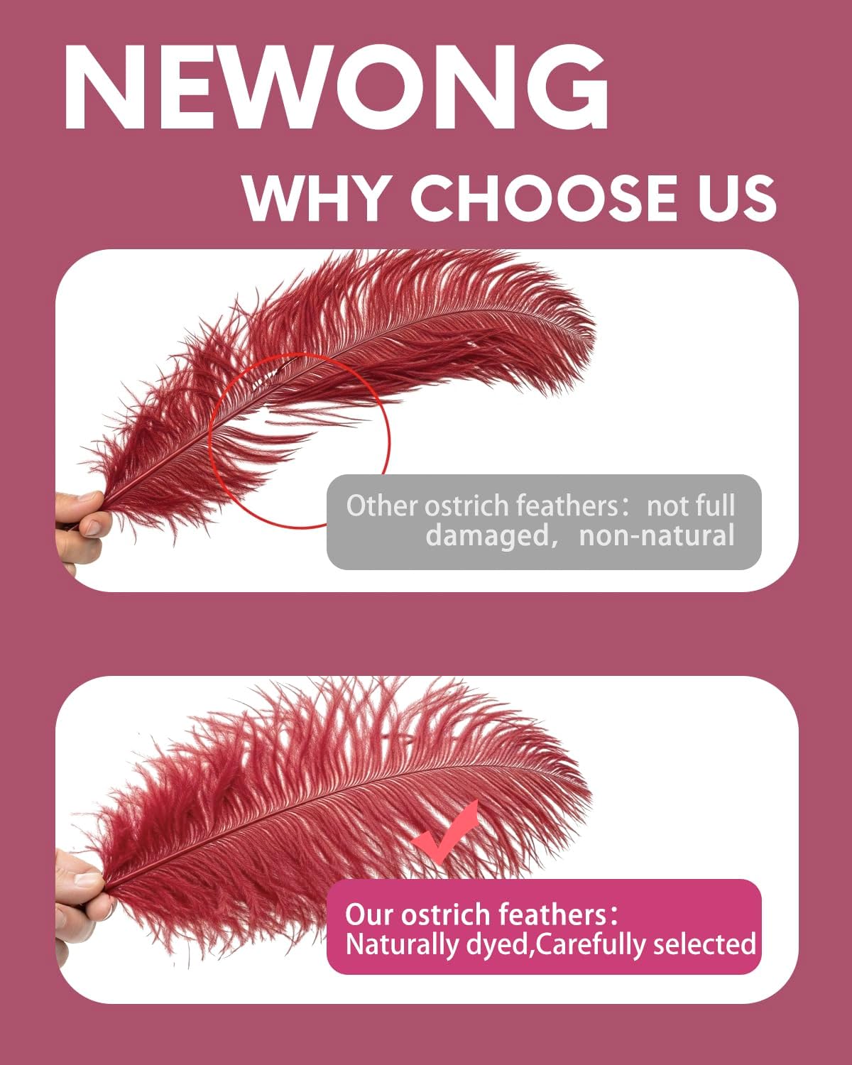 NEWONG 30pcs Wine red Ostrich Feathers Natural Bulk 9-12in（23-30cm） Vase Craft Wedding Home Party Centerpieces Christmas Day Decoration