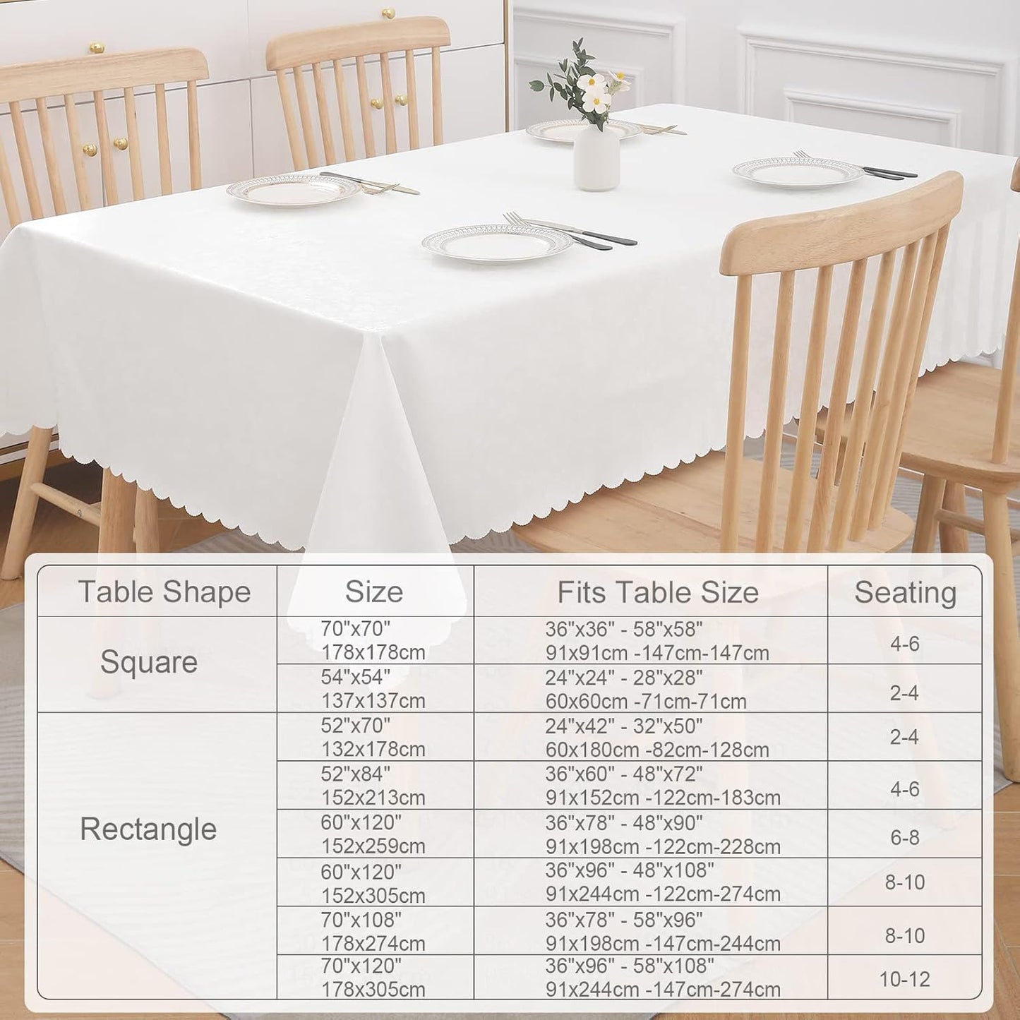 Smiry Rectangle Table Cloth, Waterproof Heavy Duty Vinyl Tablecloths, Wipeable Washable Table Cover for Kitchen and Dining Room (White, 70" X 120")