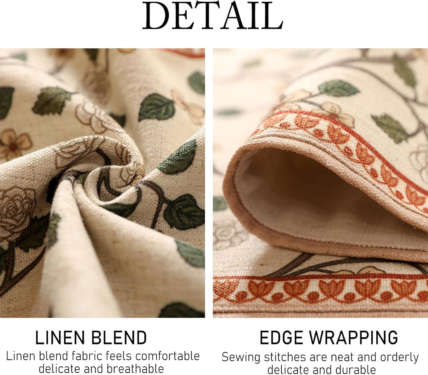 ISAENNE Designer Elegant Linen Floral Extra Long Table Runner 118 Inches,Farmhouse Light Beige Durable Decor Table Runners for Dining Tables,Thanksgiving,Kitchen Tables,Christmas,12"*118"-Flora A