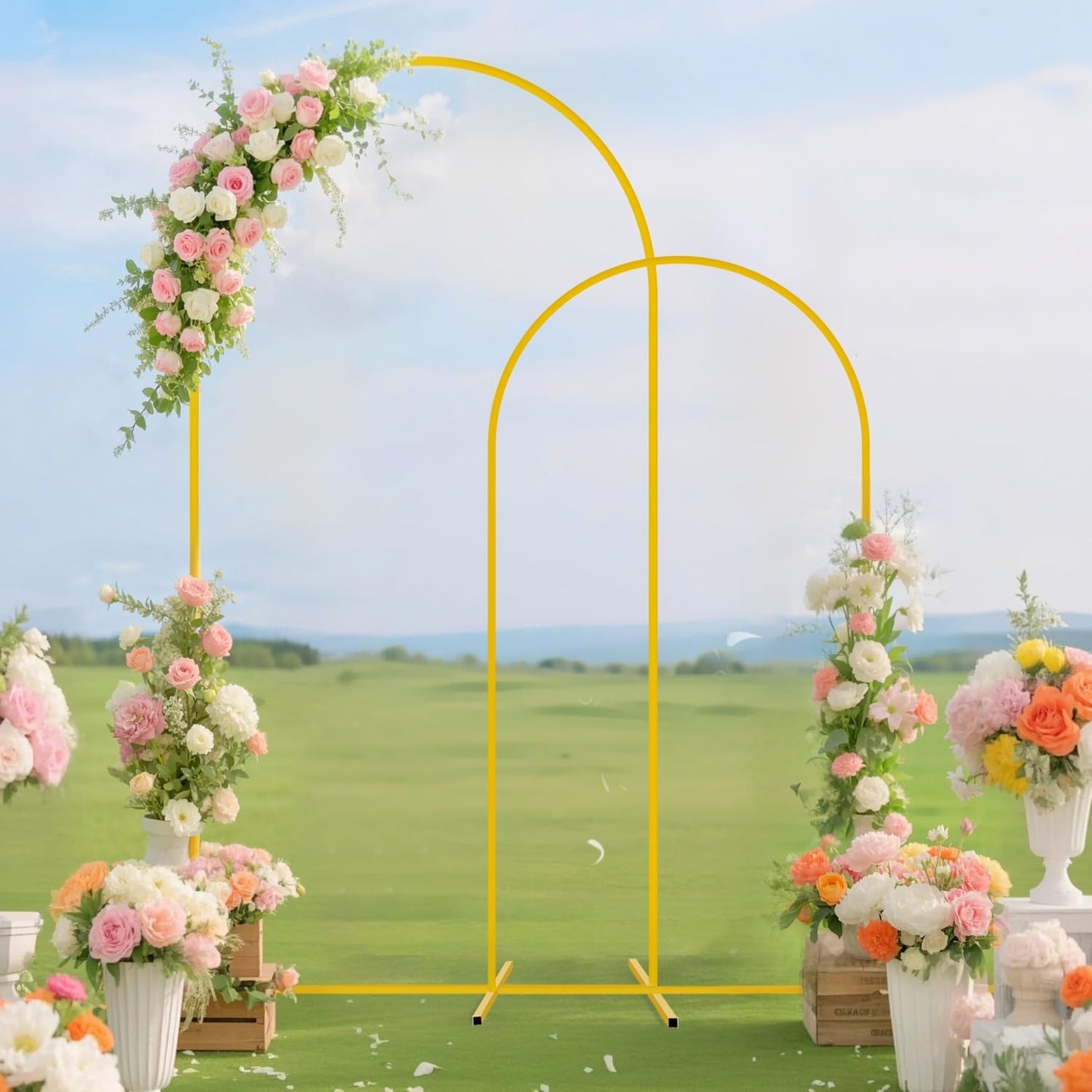 FUHSY Wedding Metal Arch Backdrop Stand with Sage Green Arch Cover 7.2FT, 6FT Balloon Arches Stand and Cover Set of 2 Spandex Arched Backdrop Covers for Birthday Party Baby Shower Ceremony Arbor Decor