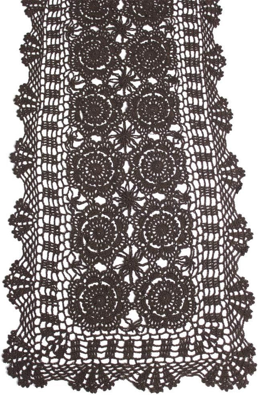 KEPSWET Cotton Handmade Crochet Lace Table Runner Dark Brown Rectangle Coffee Table Dresser Decor (14x36 inch)