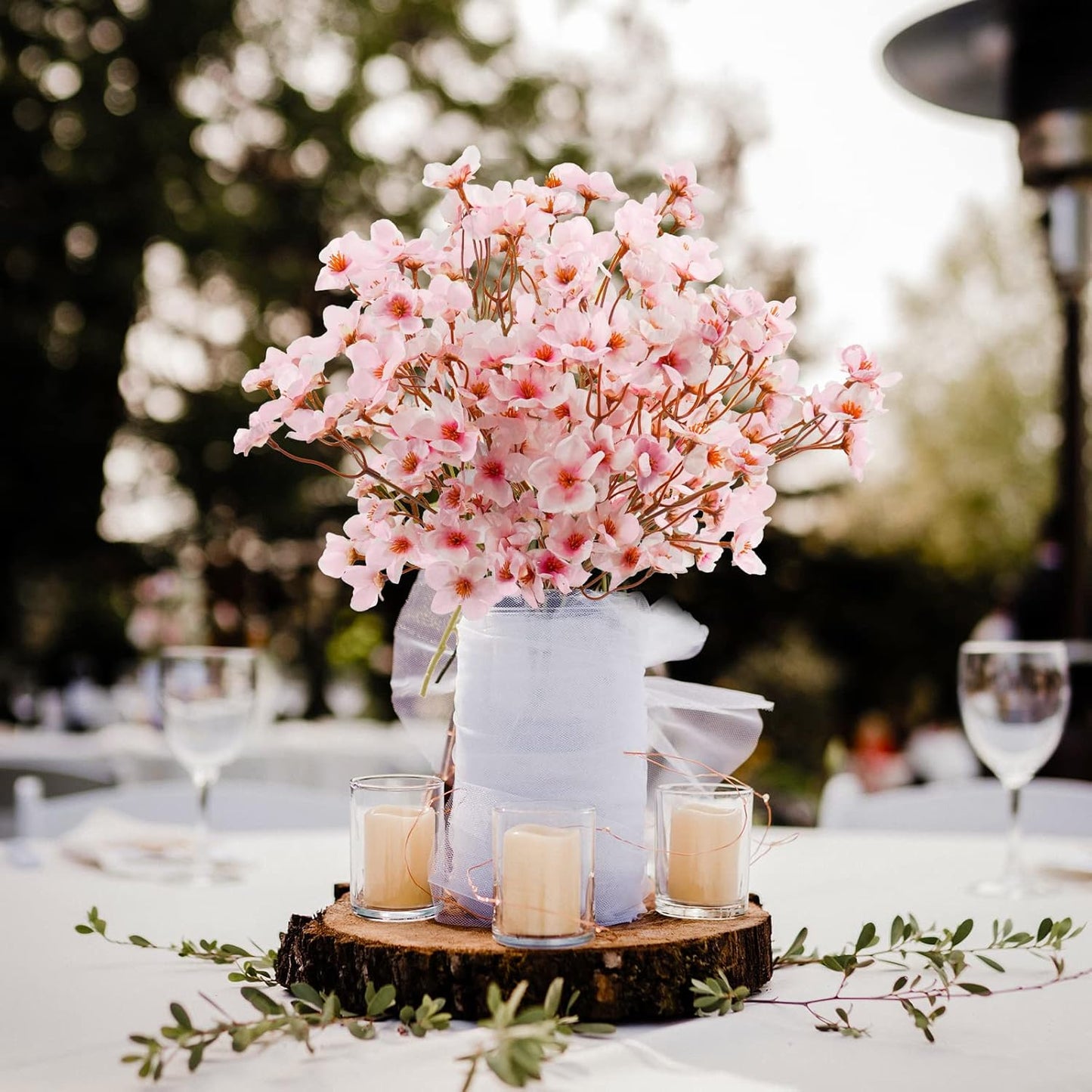Uieke 8Pcs Artificial Cherry Blossom Flowers, Silk Cherry Blossom Branches, Fake Plum Blossom Flowers Arrangement for DIY Home Wedding Tree Party Decor Pink
