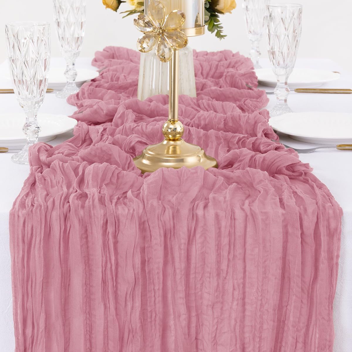 MLMW 2 Pack Mauve Cheesecloth Table Runner Boho Gauze Rustic Cheese Cloth Table Runner 160 inch Sheer 13.3ft for Wedding Party Baby Shower Bridal Shower Holiday Decorations
