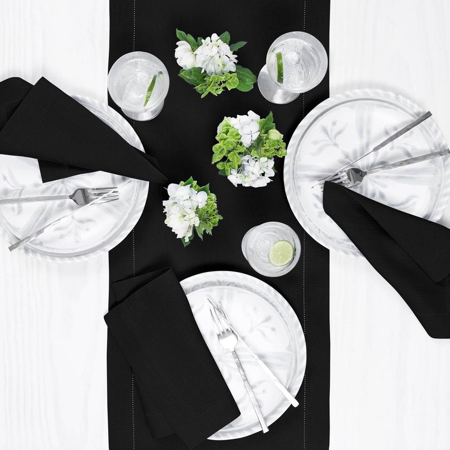 Solino Home Linen Black Table Runner 132 Inches Long - 100% Pure Linen Extra Long Table Runner 14 x 132 Inch for Fall, Autumn, Halloween, Thanksgiving, Holiday - Classic Hemstitch