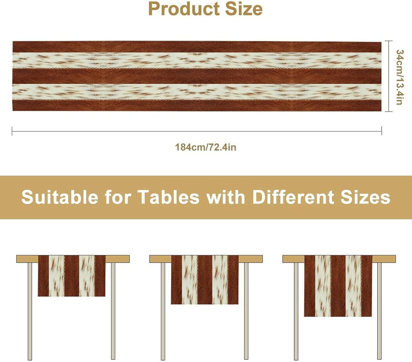 Cow Patchwork Print Table Runner, Brown Country Farm Animal Fur Skin Farm Safari Wildlife Pattern Table Runner for Dinner Dinning Home Kitchen Living Room Party Holidays Setting, 13x70 Inch