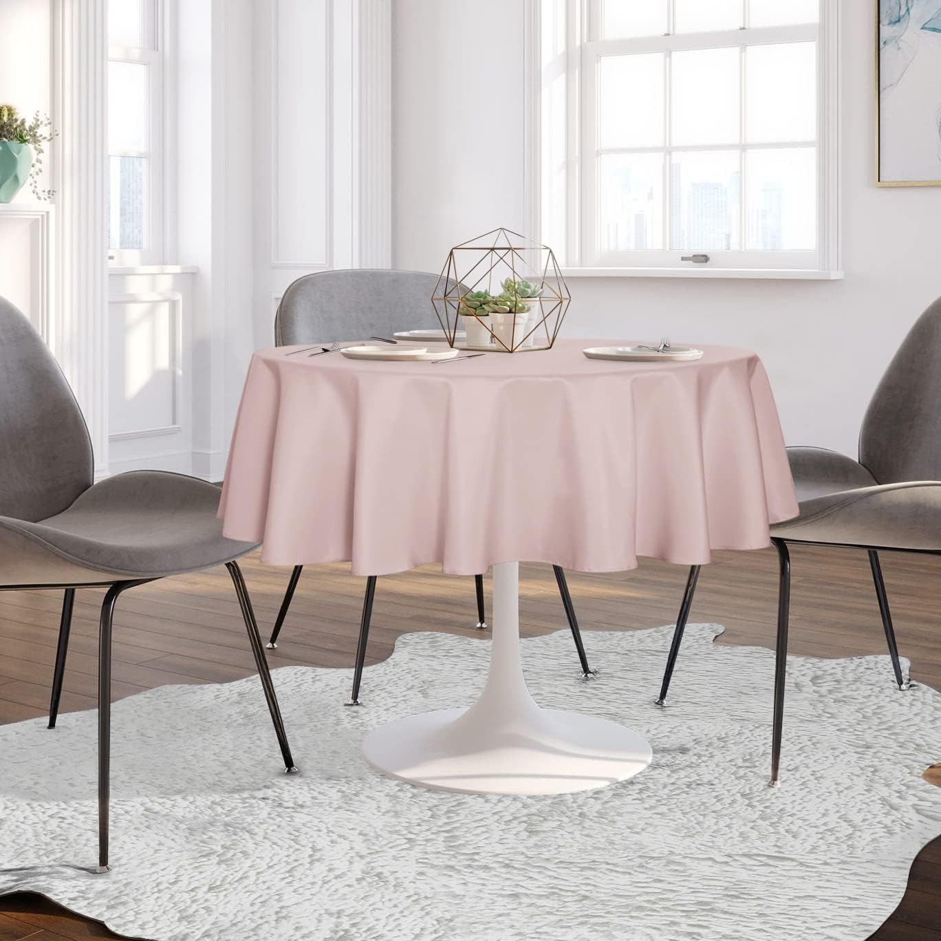 sancua Round Tablecloth - 80 Inch - Water Resistant Spill Proof Washable Polyester Table Cloth Decorative Fabric Table Cover for Dining Tables, Buffet Parties and Camping, Blush
