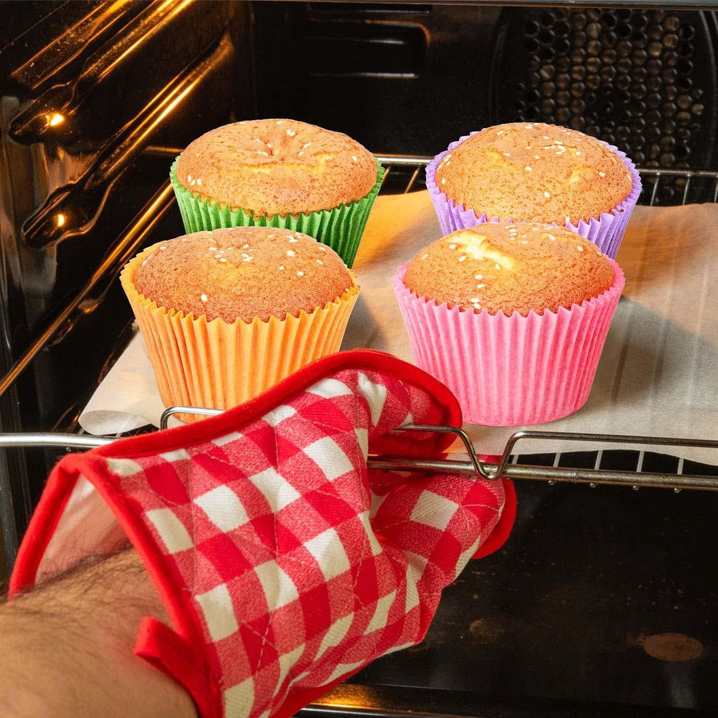 Gifbera Bright Rainbow Jumbo Cupcake Liners 400-Count, Large Solid Colorful Paper Baking Cups for Baking
