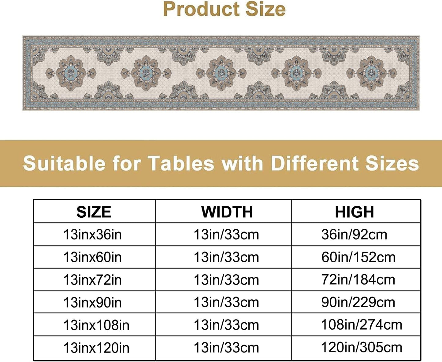 Boho Bohemia Style Table Runner, Vintage Teal Brown Retro Flower Rustic Country Style Floral Print Pattern for Home Kitchen Table Decor Dining Coffee Room Garden Party Decor 13x60in