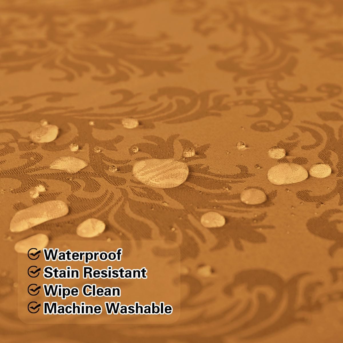 SASTYBALE Fall Tablecloth Square 52 x 52 Inch Spill Proof Washable Autumn Jacquard Damask Card Table Cloth, Polyester Fabric Table Cover for Thanksgiving, Harvest, Holiday, Brown/Amber
