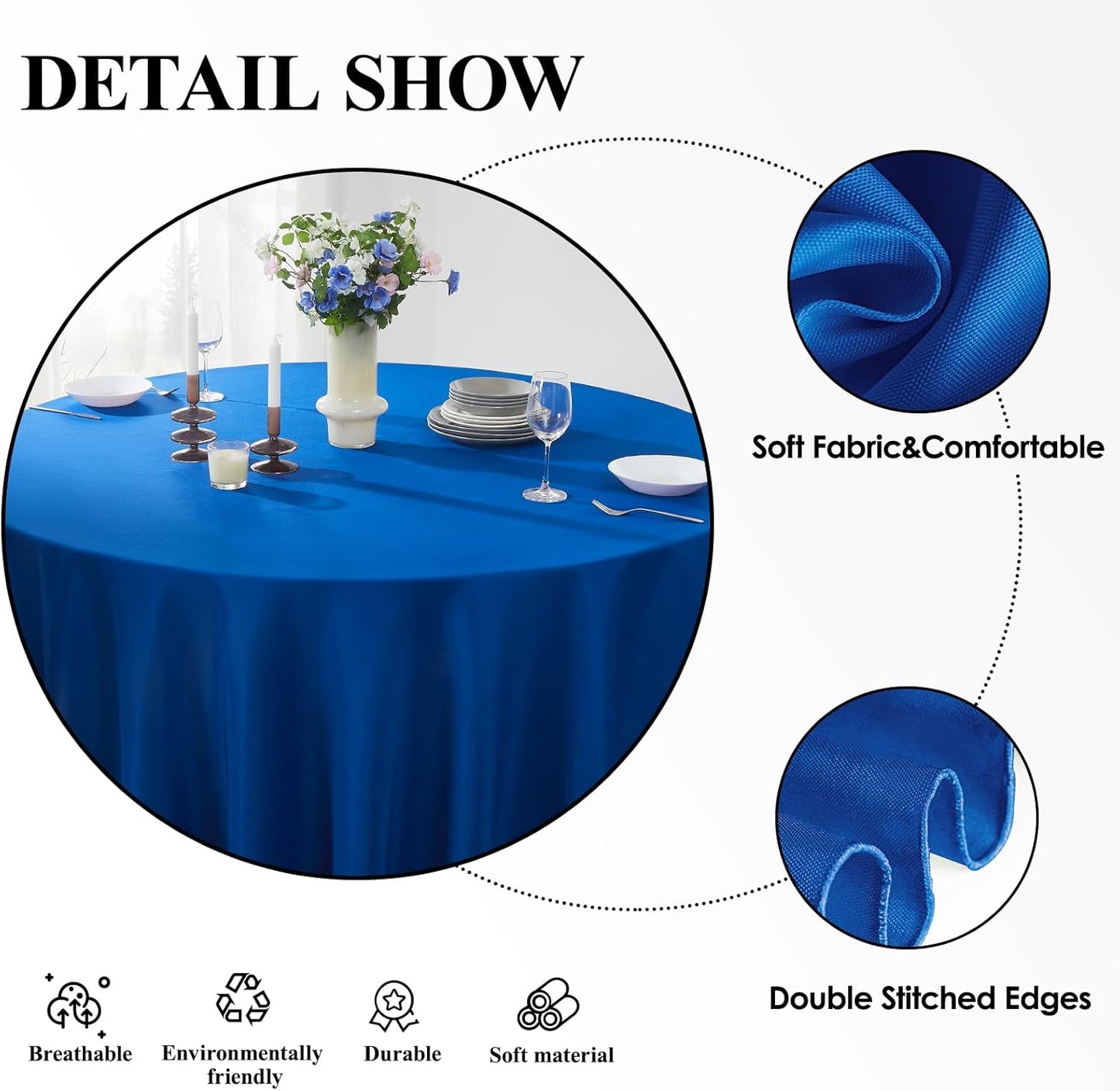 Round Tablecloth 2 Pack 108 Inch Royal Blue Tablecloths Washable Decorative Linen Polyester Table Clothes Cover for Dining Table Banquets Buffet Parties and Wedding