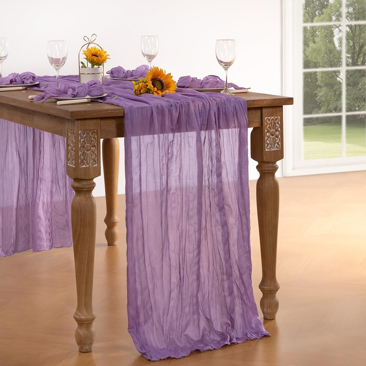 Lavender Purple Cheesecloth Table Runner 4 Pack Fall Table Runners Boho Gauze 120 Inches Cheese Cloth Fall Table Decorations for Thanksgiving Wedding Bridal Baby Shower Birthday Garden Party
