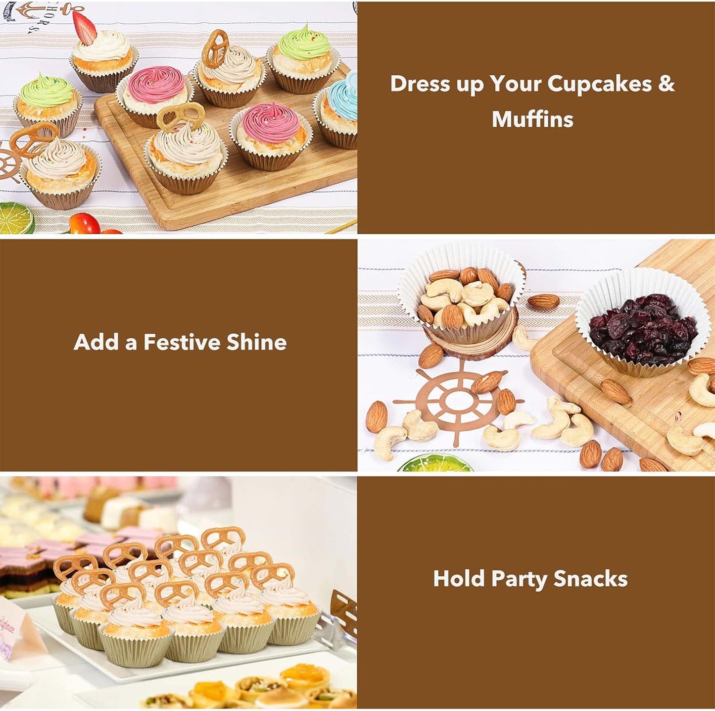 Gifbera Natural Metallic Foil Cupcake Liners - Standard Size Baking Cups Muffin Liners Paper for Celebration, 200-Count