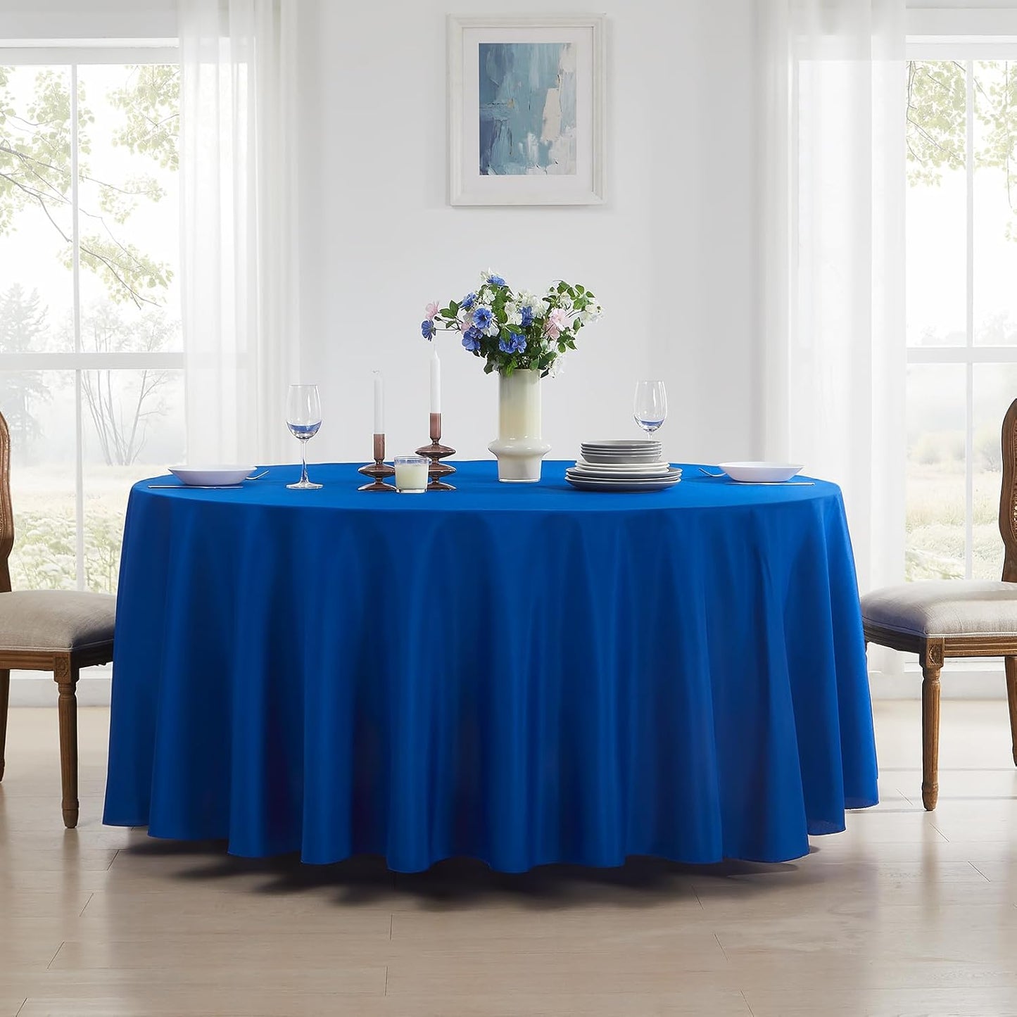 Round Tablecloth 6 Pack 90 Inch Royal Blue Tablecloths Washable Decorative Linen Polyester Table Clothes Cover for Dining Table Banquets Buffet Parties and Wedding
