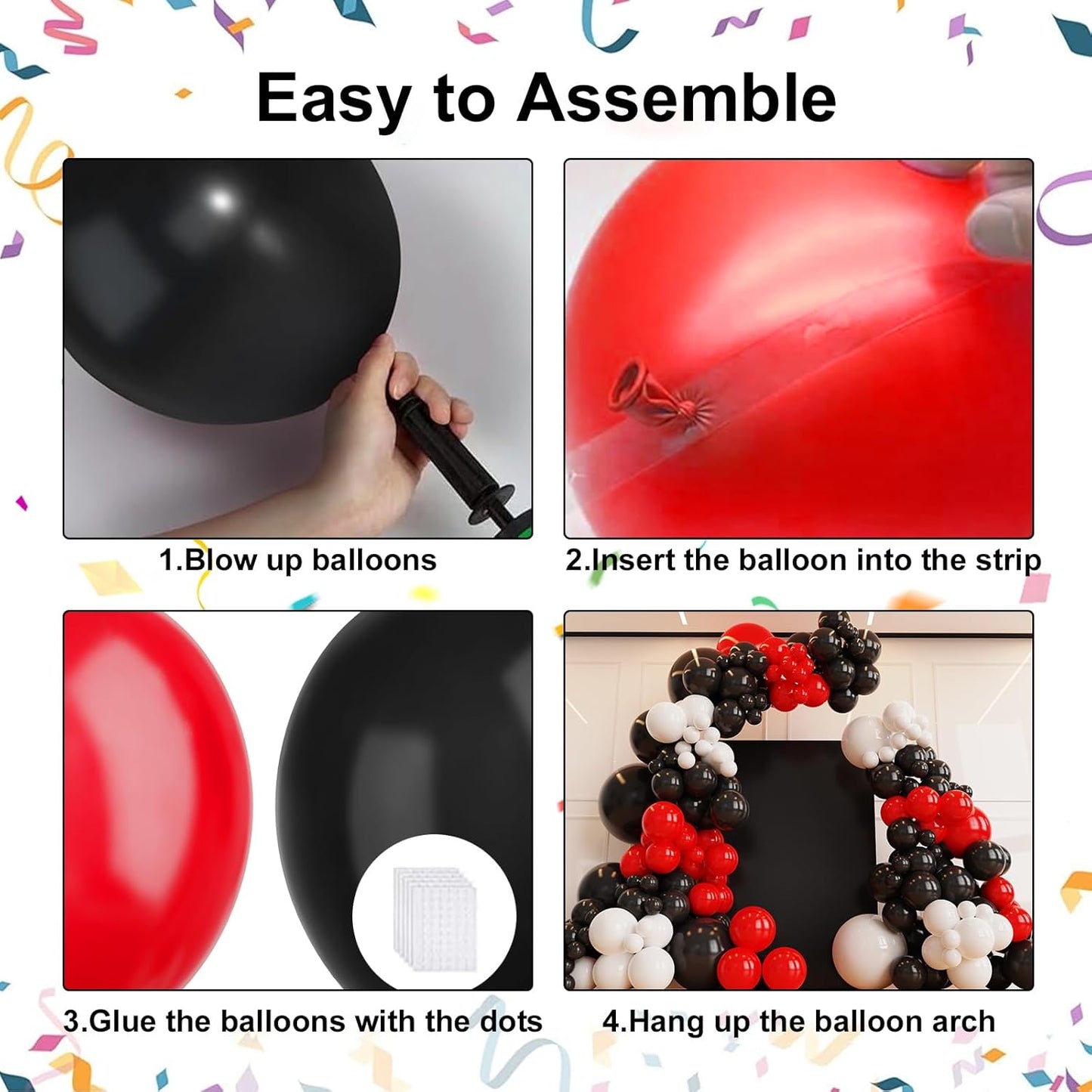 Red and Black Balloons,132pcs Red Black and White Balloons Garland Arch Kit with Different Size for Birthday, Wedding, Graduation, Racing Car Poker Card Supplies Decorations