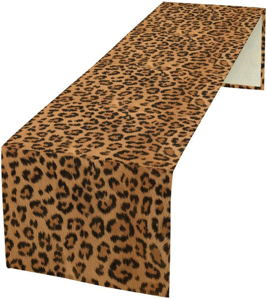 Leopard Print Table Runner Wildlife Vintage Cheetah Fur Spot Animal Skin Spots Pattern Table Cloth for Garden Farmhouse Wedding Party Vacation Dinner Home Decoration, 13x36 Inch