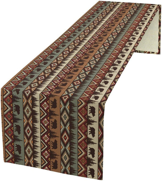 Retro Cabin Table Runner Rustic Bear Forest Farmhouse Lodge Jungle Table Runner for Dinner Party Living Room Kitchen Aztec Vintage 13x70 Inch