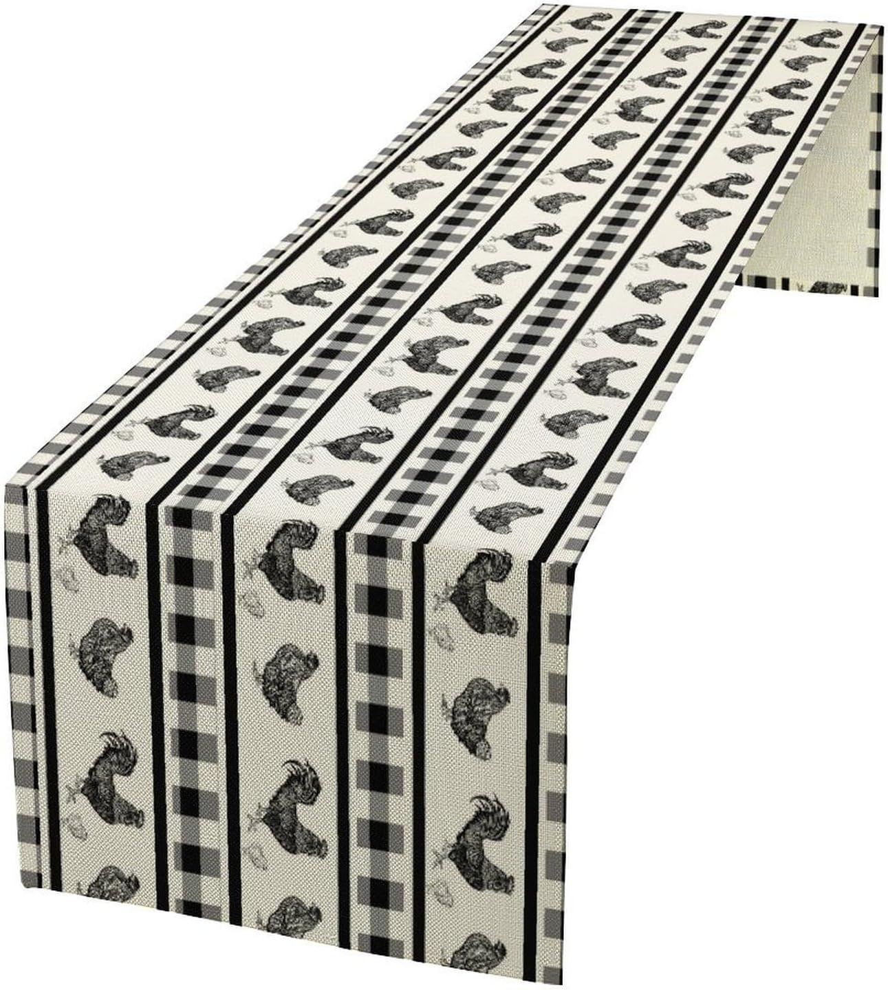 Rooster Table Runner,Farmhouse Animal Vintage Chicken Black White Plaid Check Tablecloth Burlap for Hotel Indoors Outdoor Dining Room Kitchen Home Decor,W13X L108 in