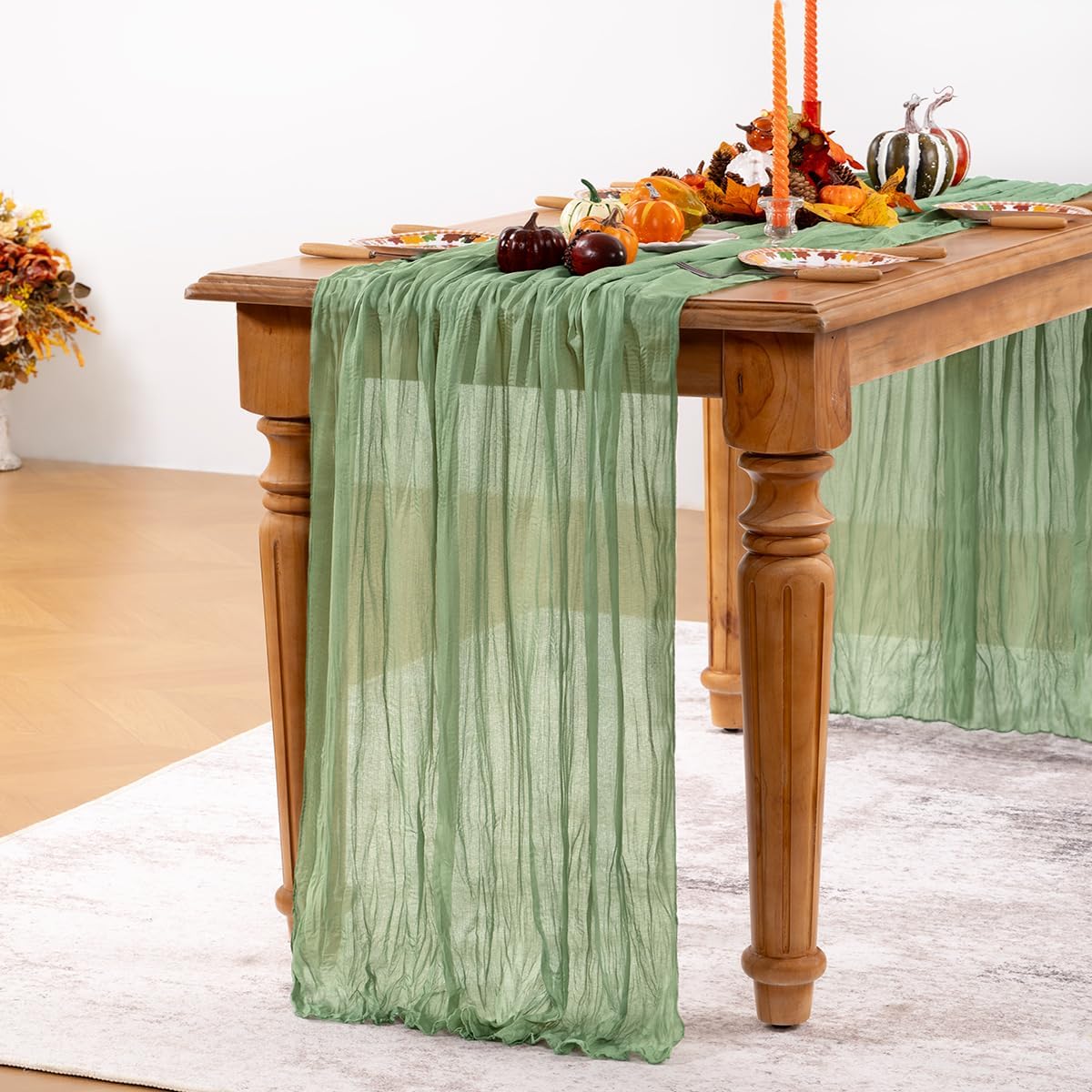 Sage Green Cheesecloth Table Runner 4 Pack Fall Table Runners Boho Gauze 120 Inches Sage Cheese Cloth Fall Table Decorations for Thanksgiving Wedding Bridal Baby Shower Tea Party