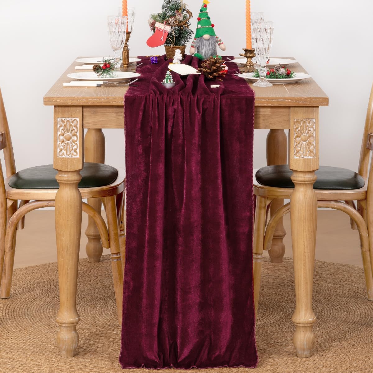 MLMC 2 Pack Burgundy Velvet Table Runner 10ft Elegant Luxury Wine Red Velvet Fall Table Runner 20x120 Inches Table Decor for Wedding Bridal Shower Home Party Thanksgiving Christmas Decor