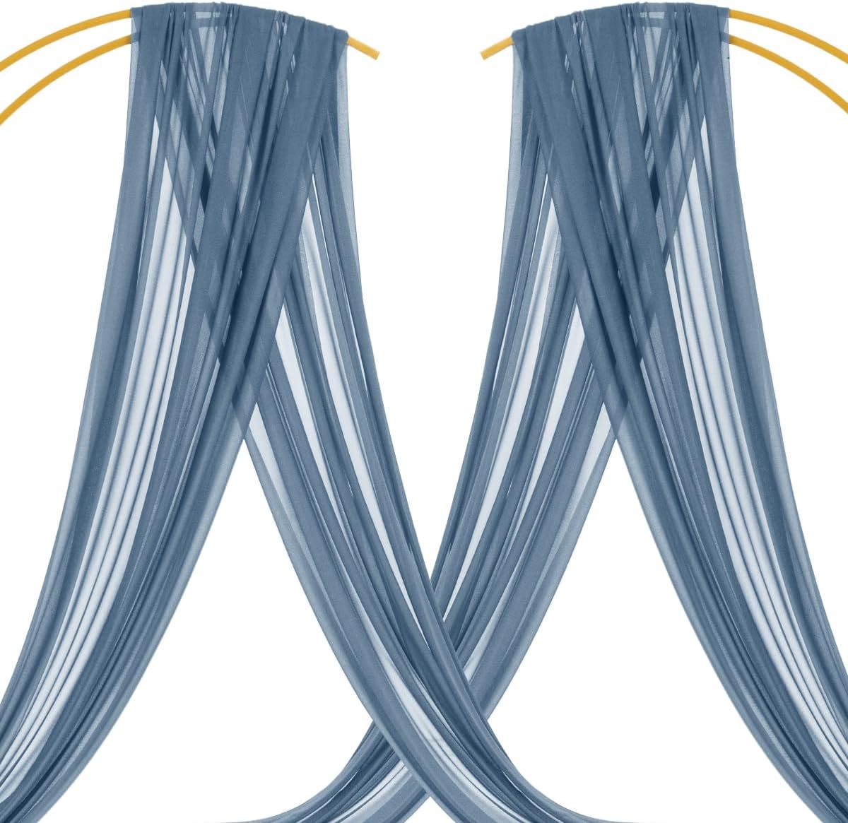 MLMC Dusty Blue Wedding Arch Draping Fabric 4 Panels 29" x 20 FT Extra Long Gauze Drapes Sheer Backdrop Curtains 6.6 Yards Outdoor Drapery Panels for Wedding Ceremony Party Ceiling Decoration