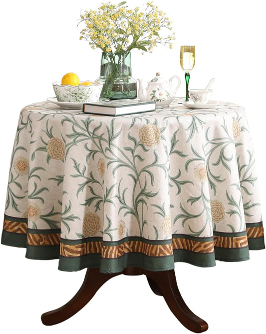 patdrea Designer Vintage Linen Round Tablecloth,French Table Cloth with Floral Pattern,Provencal Decoration Table Cover for Kitchen Dining,Christmas,Thanksgiving,Diameter 55"-Littledaisy