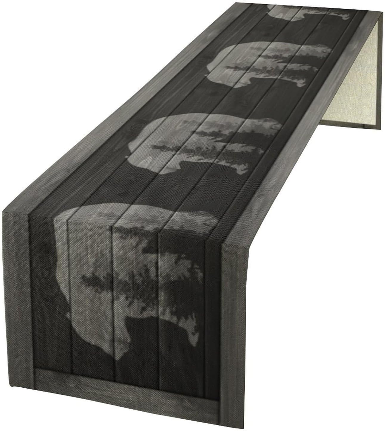 Rustic Country Bear Table Runner, Black Wood Wooden Cabin Wild Animals Hunting Table Cloth for Home Kitchen Dining Table Runner 13x70 Inch