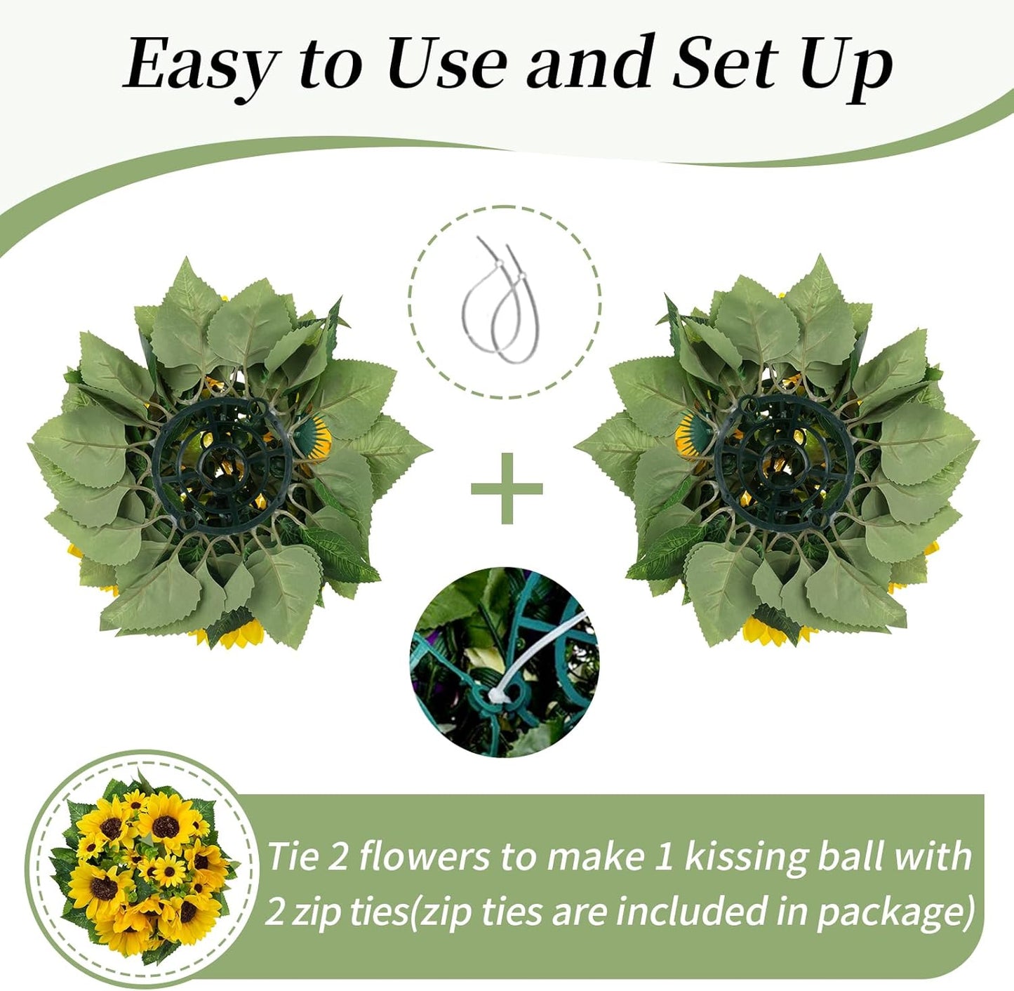 BLOSMON Sunflower Artificial Flowers Ball - 2 Pcs Fake Sunflower Flowers CenterPieces Decoration for Wedding Table Silk Kissing Floral Arrangements for Home Party Event DIY Decor